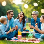 En familie fejrer små sejre med en picnic i parken spiller spil og nyder hjemmelavede godbidder Latter og glæde fylder luften mens de knytter bånd og skaber varige minder