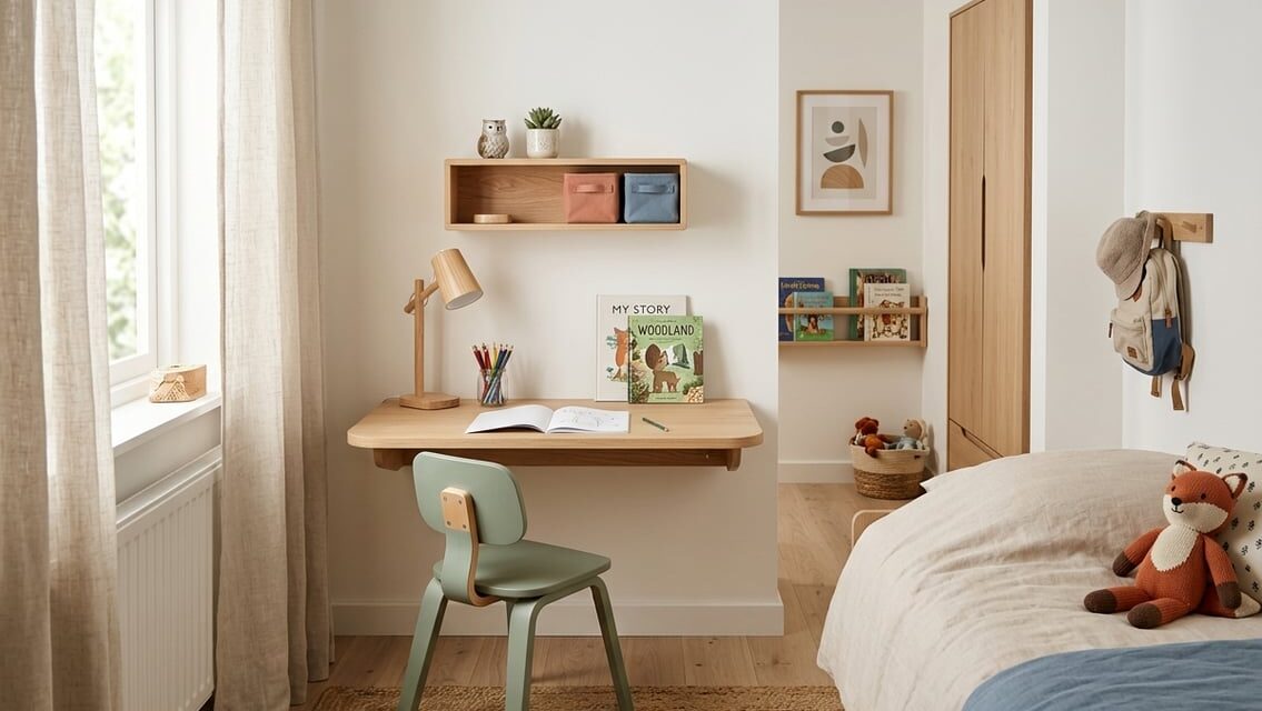 Væghængt skrivebord til børn – inspiration til små værelser